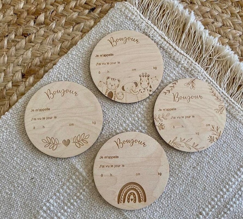 Cartes bienvenue bébé en bois pour naissance bébé, 4 modèles, Bois de qualité, idéal cadeau de naissance. photo bébé ...