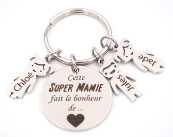 Personalized keyring engraved with child's first name - Personalized Grandmother's Day Gift - Mother's Day - Father's Day - Grandma gift