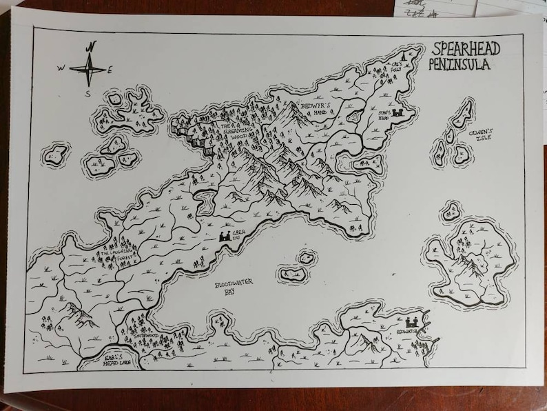 Hand Drawn Custom Fantasy Map A4 - Etsy
