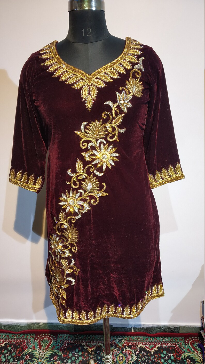 Velvet zardozi work tunic kurta