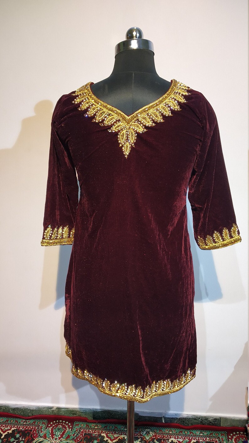 Velvet zardozi work tunic kurta
