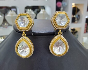 Premium Big Uncut Kundan Polki Silver Earrings,Sabyasachi jewelry,Kundan Earrings,Polki Earrings,Jadau Jhumka,Kundan jewelry, Bridal