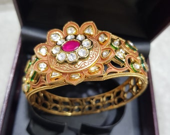 925 Sterling Silver Kundan,Bangle Bracelet Kara,Indian Jewelry Kundan Jewelry Fine Jewelry Bracelet Traditional JewelryBollywood Jewelry
