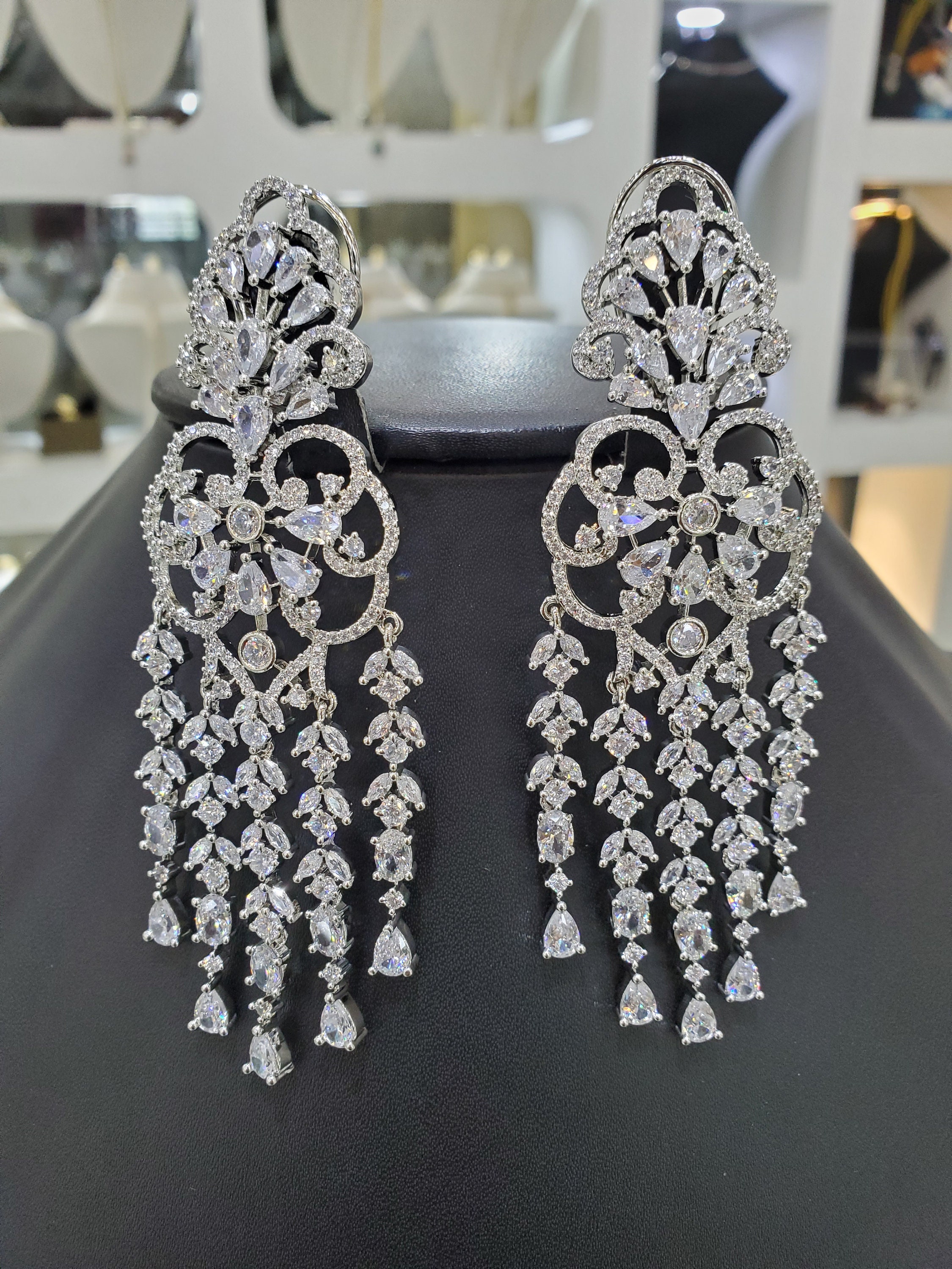 Diamond long earrings designs deals