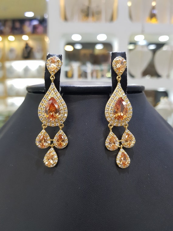 Buy Champagne Cz Diamond Chandelier Earrings Indian Jewelry