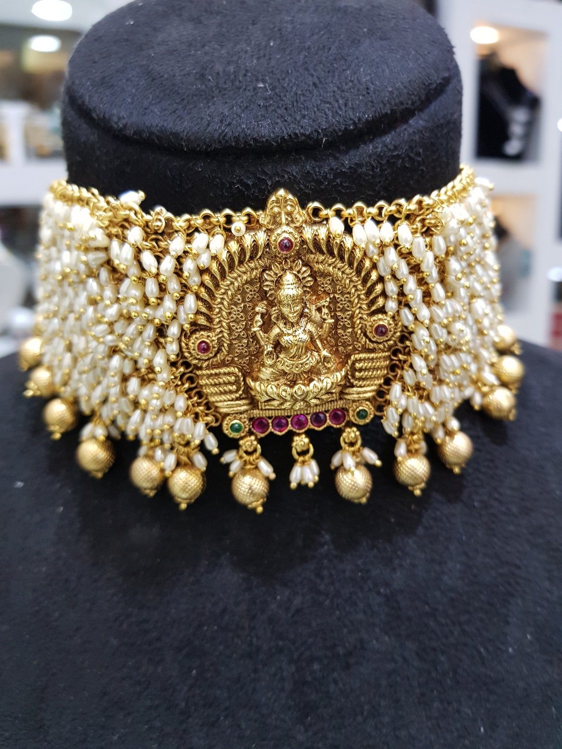 Temple Choker Necklace/ Pearl Necklace/ South Indian Jewelry/ Etsy