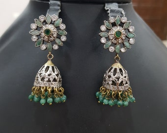 Mint Green Cz Victorian Vintage Jhumka Earrings,Indian Jewelry,Indian earrings,Victorian Jewelry,Sabyasachi jewelry,Vintage jewelry