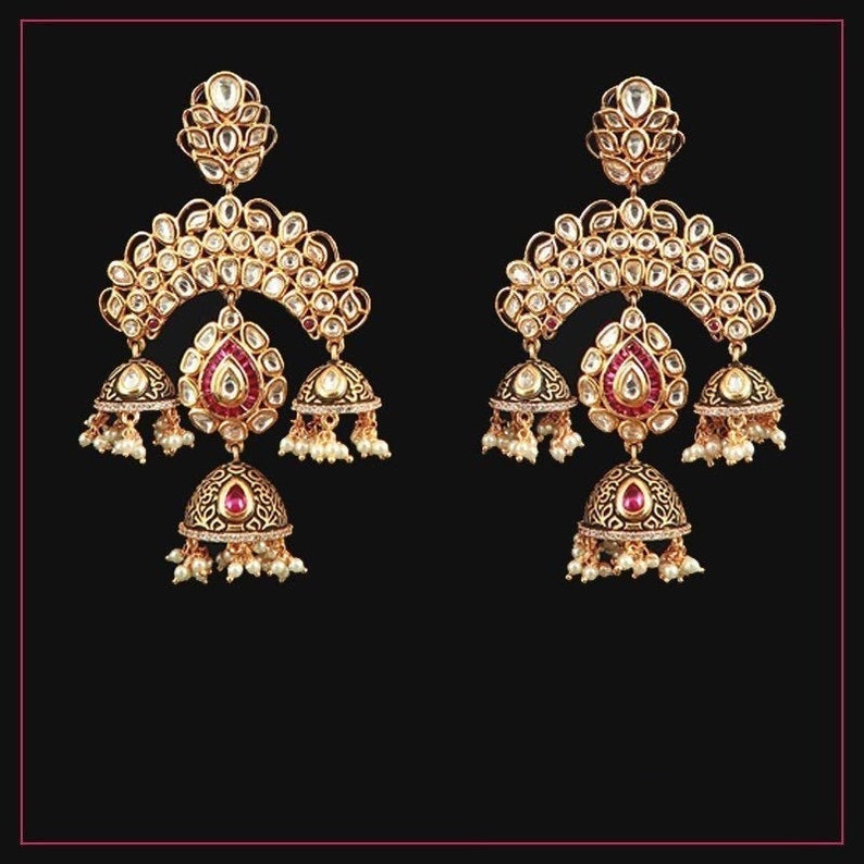 Kundan Polki Silver Jhumka Earrings ,Sabyasachi shops jewelry,Kundan Earrings,Polki Earrings ,Blue meena Gold Jhumka,Meenakari jewelry
