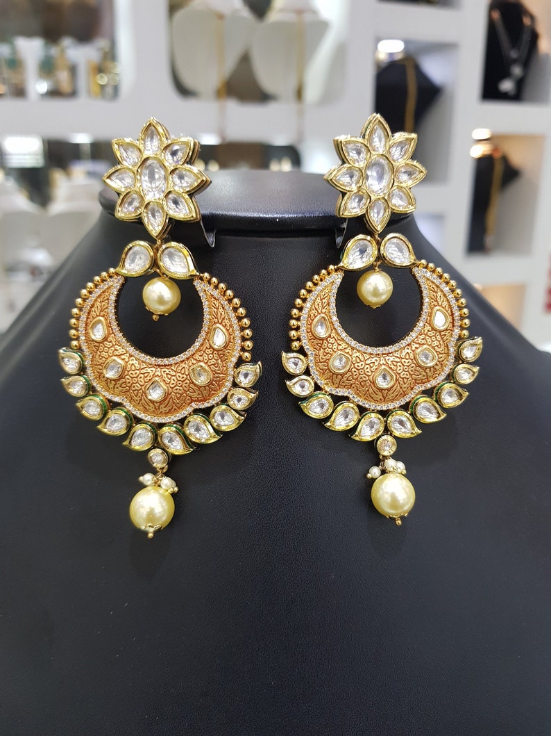 Sabyasachi jewelry,Kundan Earrings,Polki Earrings Kundan Earrings Kundan Polki Jadau Silver Chandbali Earrings Gold Green Jadau Chandbali