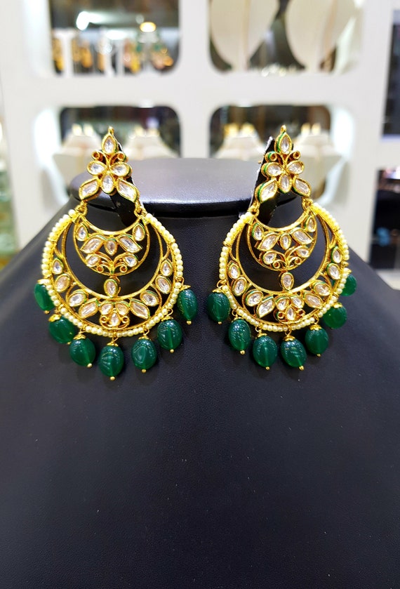 Green beads earrings clearance