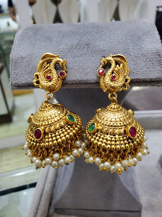 Matt Gold Indian Jhumka / Antique Jhumka / Temple Jewelry / Indian Jewelry  / Indian Earrings / Bollywood Earrings / Partywear Jewelry - Etsy