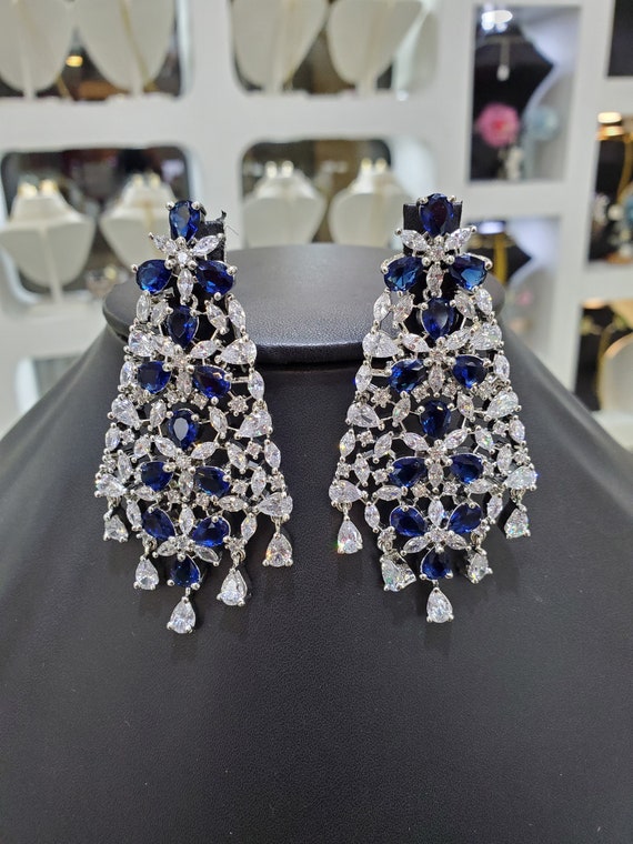 Blue sapphire chandelier sale earrings