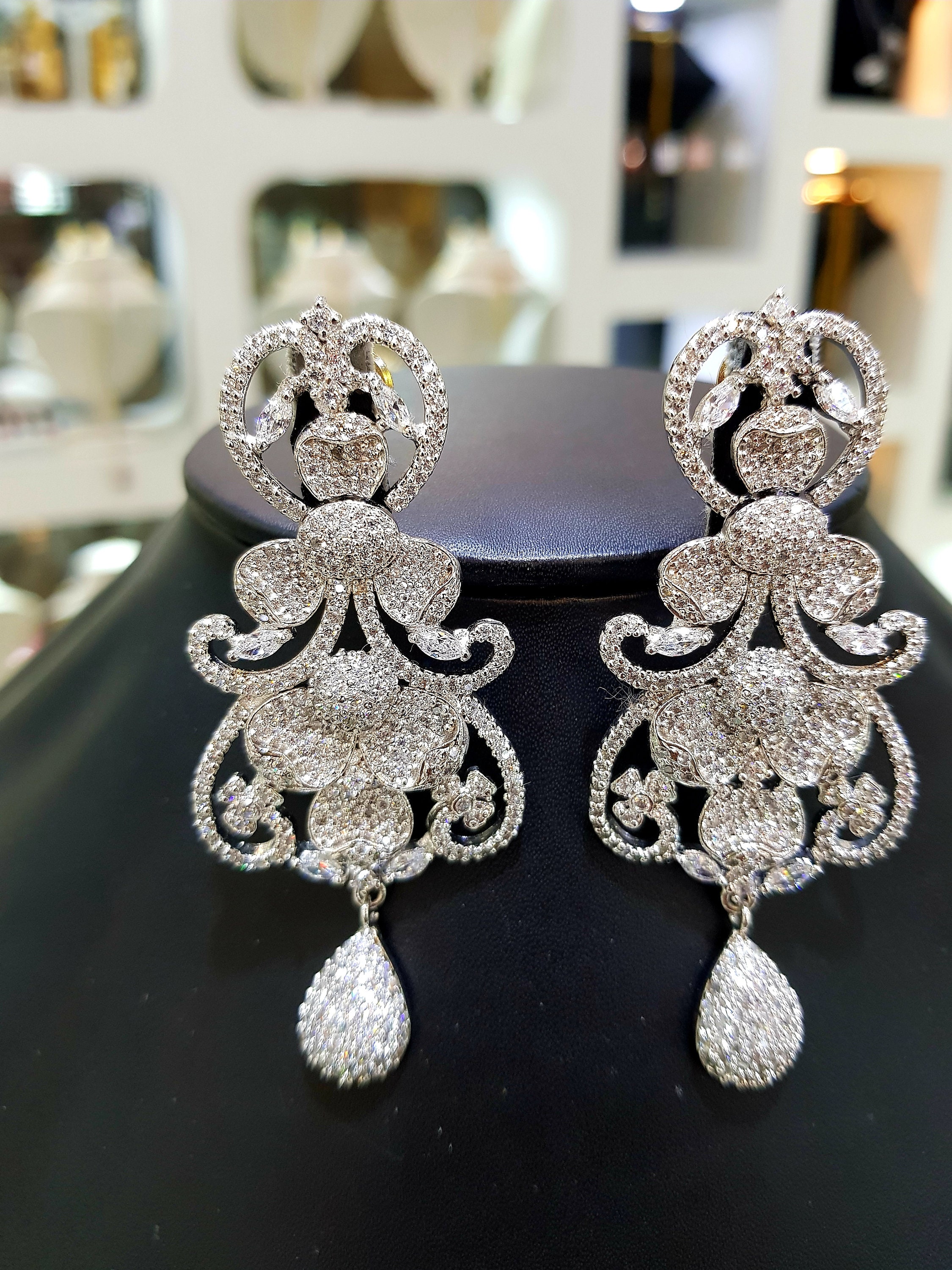 American Diamond (AD) Multicolored Earrings Tikka with small Jhumkis –  Amazel Designs