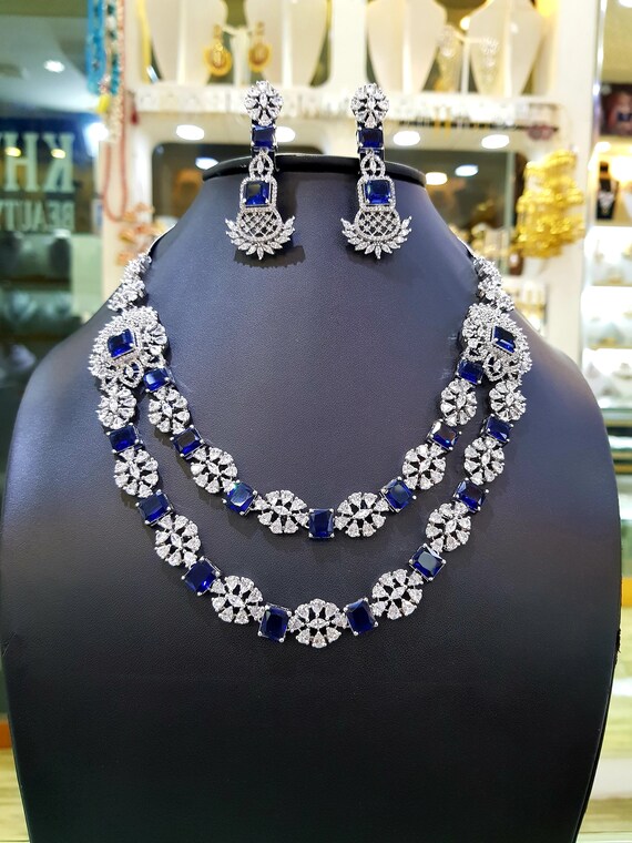 Long Blue Sapphire Cz Necklacecubic 