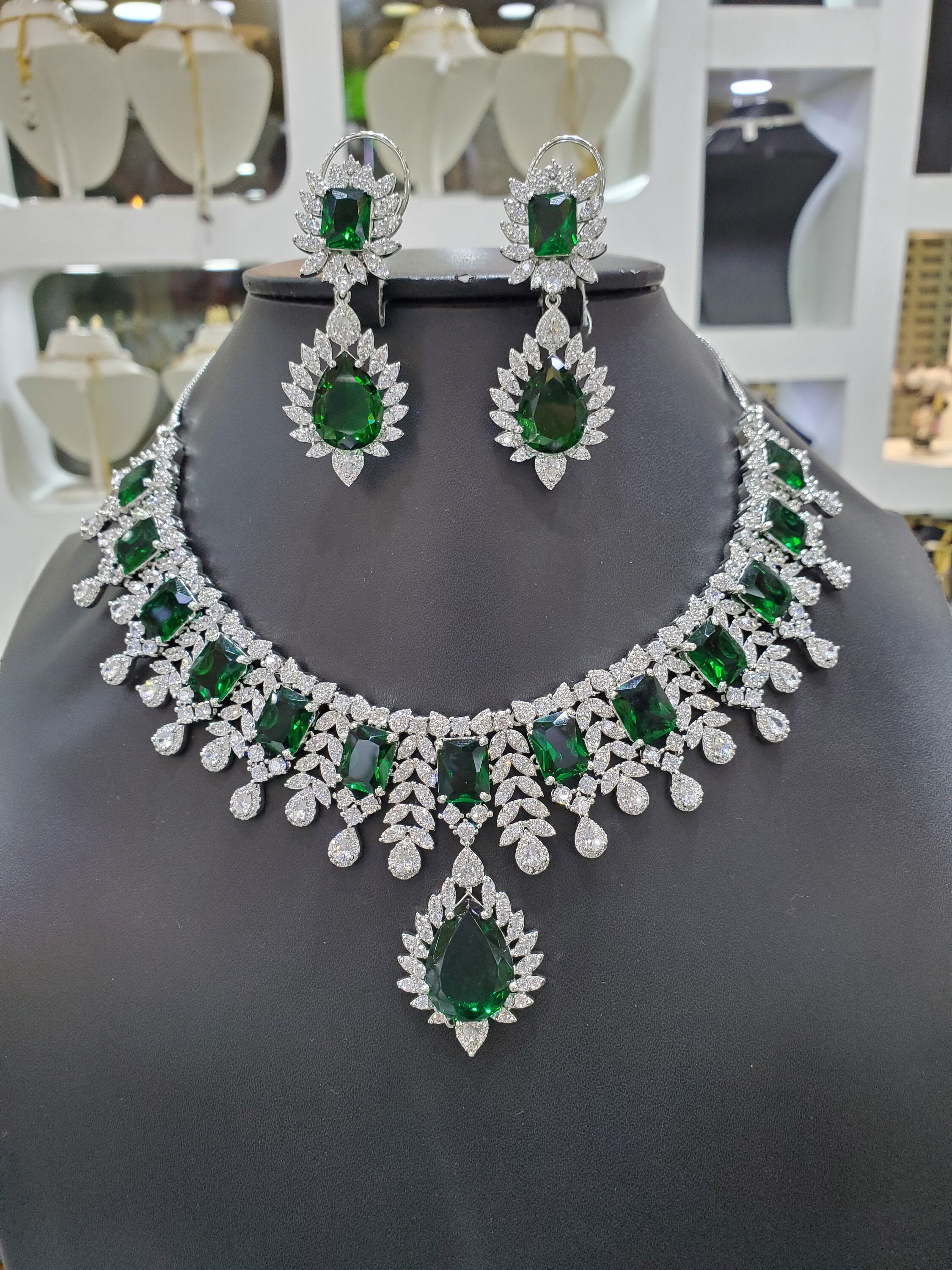 Statement Emerald Green Diamond Cz Choker Necklace Emerald