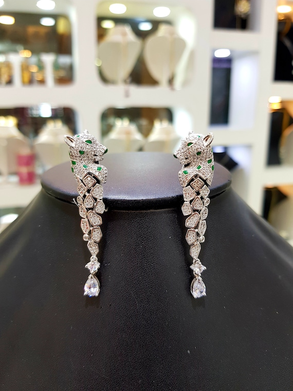Emerald Green Cz Stones Silver Rhodium Plated Diamond - Etsy | Diamond  chandelier earrings, Diamond earrings indian, Diamond studs