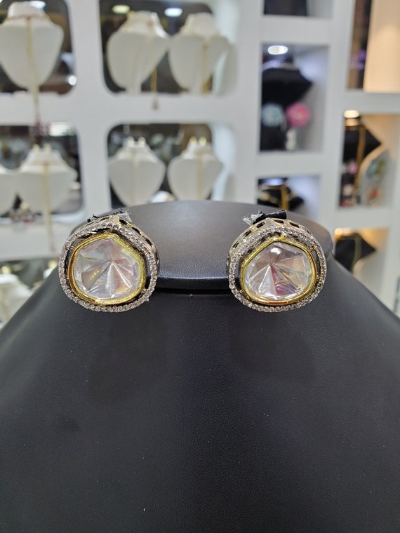 Big Uncut Kundan Polki Silver Earrings Sabyasachi jewelry Kundan Earrings Polki Earrings Jadau Jhumka Kundan jewelry Bridal