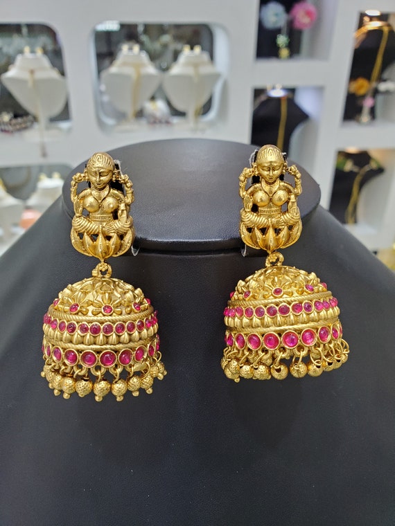 3 Tier Layered Jhumka Temple Gold Plated Earrings - ETHNIC INDIA - 2714578