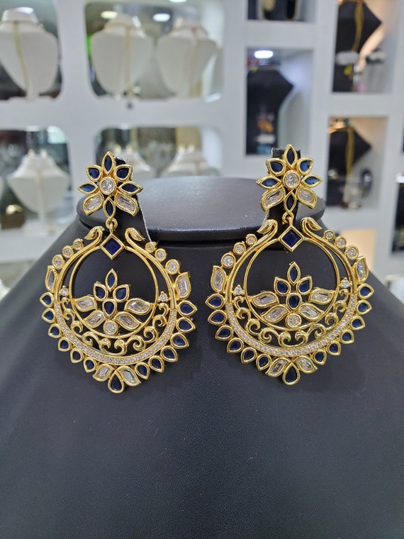 925 silver gold plated chandbali medium size with golden drops - Swarnakshi  Jewelry