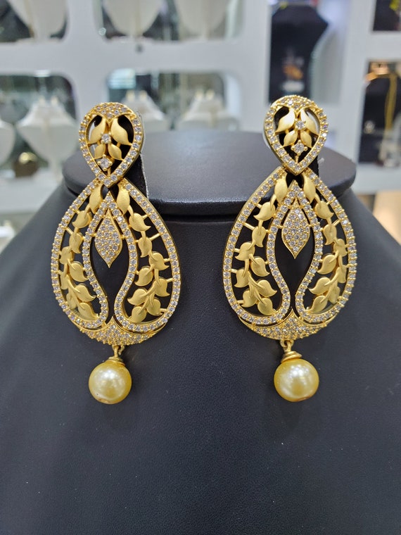 Lightweight Pearls Gold Plated Chandbali Earrings, Indian Jewelry,  Statement Earrings, Statement Jewelry, Diamond Earrings, Indian Earrings -  Etsy
