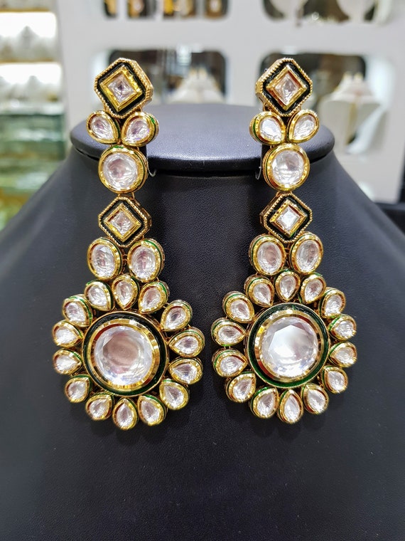 Kundan Polki Long Dangles Silver Polki Earrings sabyasachi Jewelry