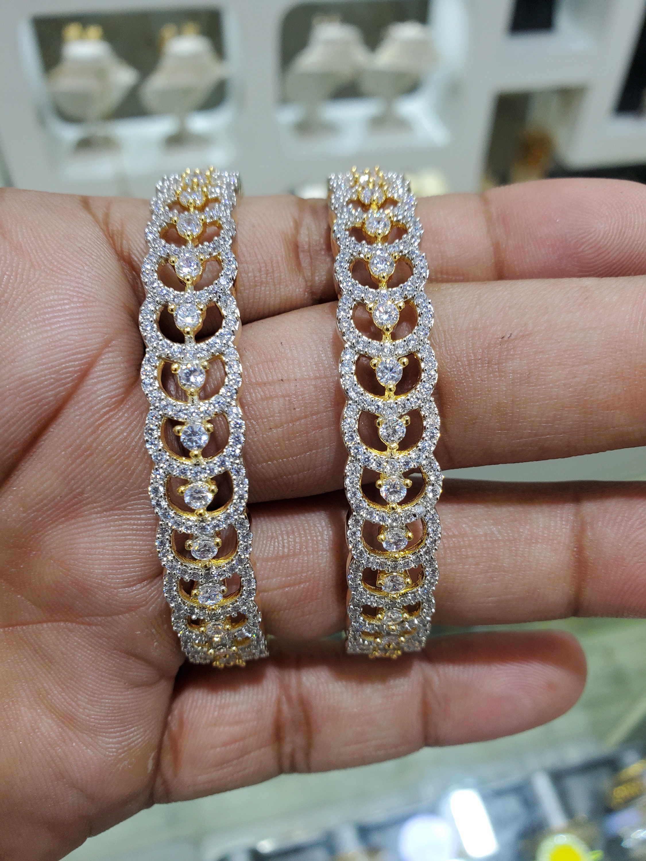 Gold Plated Solitaire Micro Diamond Cz Stones Bangles diamond