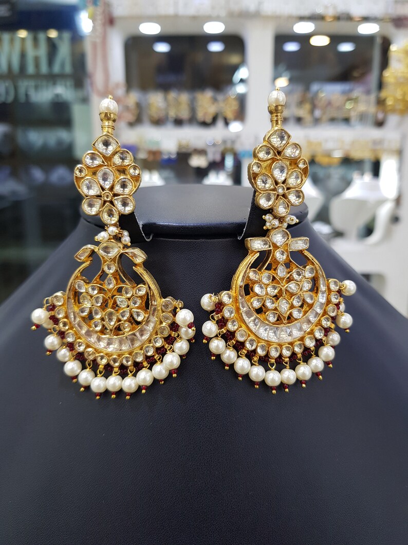 Jadau Chandbali Exclusive Kundan Polki Jadau Silver Chandbali Earrings Sabyasachi jewelry,Kundan Earrings,Polki Earrings Kundan Earrings