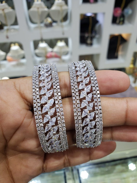 Classy Marquise Cut Openable Silver Cz Stones Bangles diamond