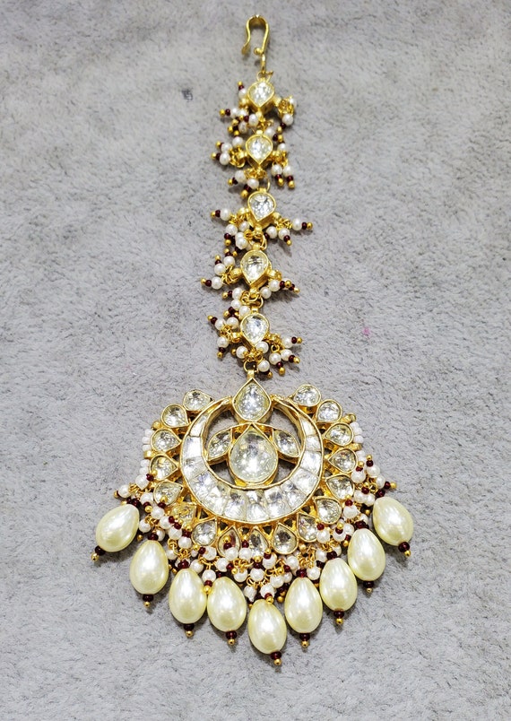 Kundan Polki Maang Tikka Indian Jewelry Sabyasachi Jewelry Maang Tikka Gold Kundan Big Maang Tikka Indian Jewelry Indian Jewellery