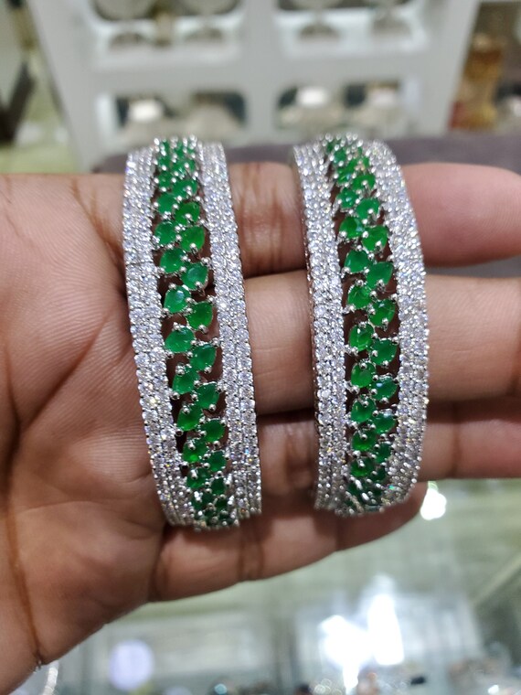 Emerald Green Cz Stones Bangles diamond Jewelry Indian Jewelry