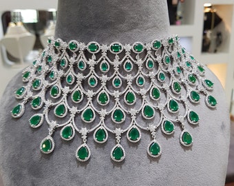 Exclusive Emerald Green Cz Choker Necklace, Emerald Necklace/earrings ...