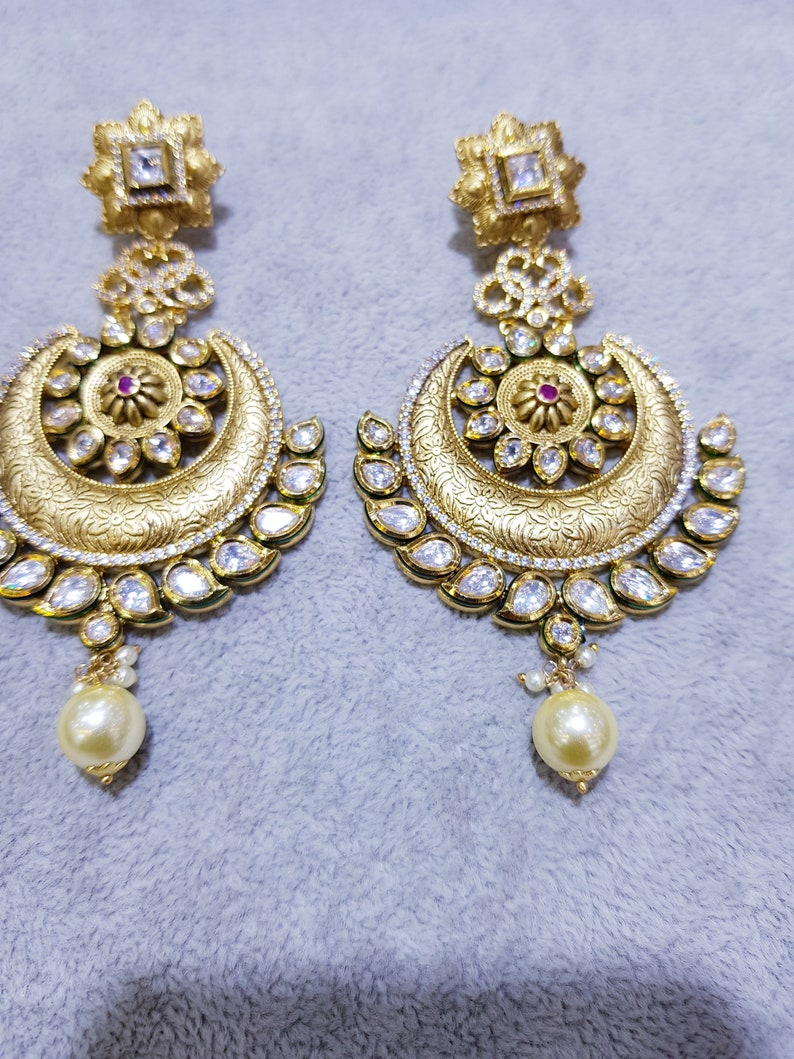 Exclusive Kundan Polki 22K Gold Plated Silver Chandbali | Etsy