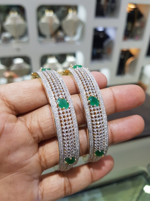 Emerald Green Cz Stones Bangles diamond Jewelry Indian Jewelry