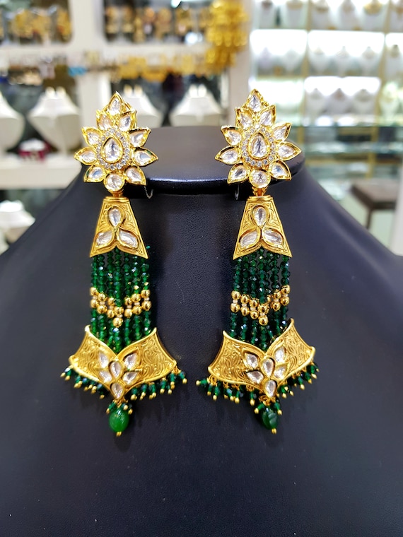 Kundan Polki Jadau Silver Chandbali Earrings ,sabyasachi Jewelry,kundan  Earrings,polki Earrings Kundan Earrings, Gold Jadau Chandbali - Etsy  Singapore