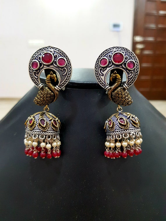 Shop Stunning Gold Plated Red Stone Jhumki Earrings Online in USA – Pure  Elegance