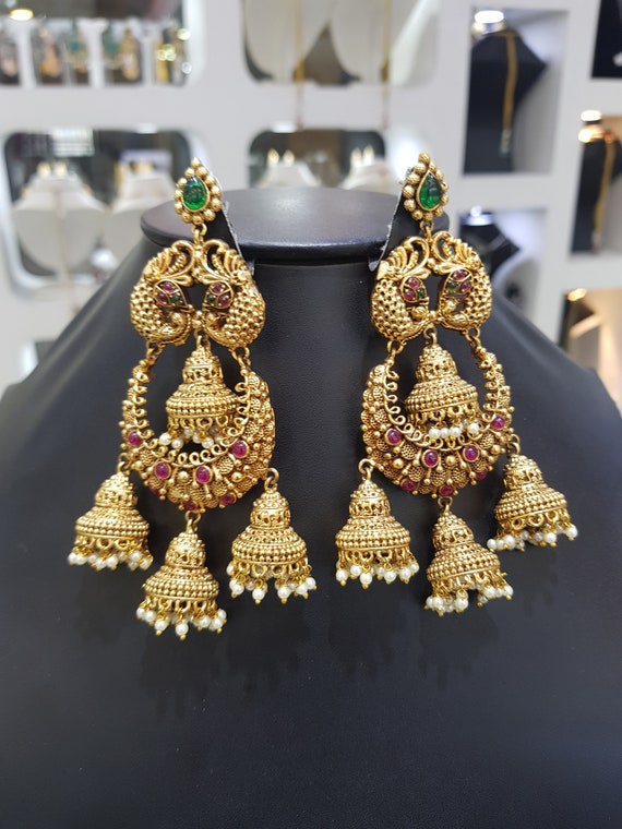 Fusion Arts Matt Gold Polish Handmade Temple Jhumka Earring at Rs 360/pair  | ट्रेडिशनल इयररिंग in Mumbai | ID: 2852961600473