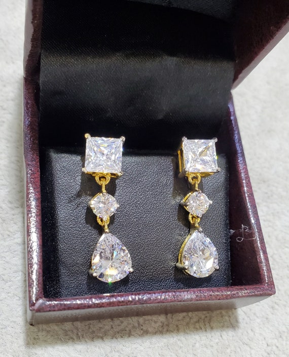 Vintage Yellow Princess Cut Diamond 18K Gold Platinum Stud Earrings - Ruby  Lane