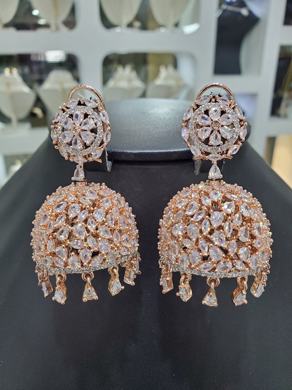Stone Jhumka Designs, CZ Stone Jhumka Desins, Jhumka with white stones,  Artificial Stone Jhumka designs | Gold bangles for women, Cz stone, Jewels