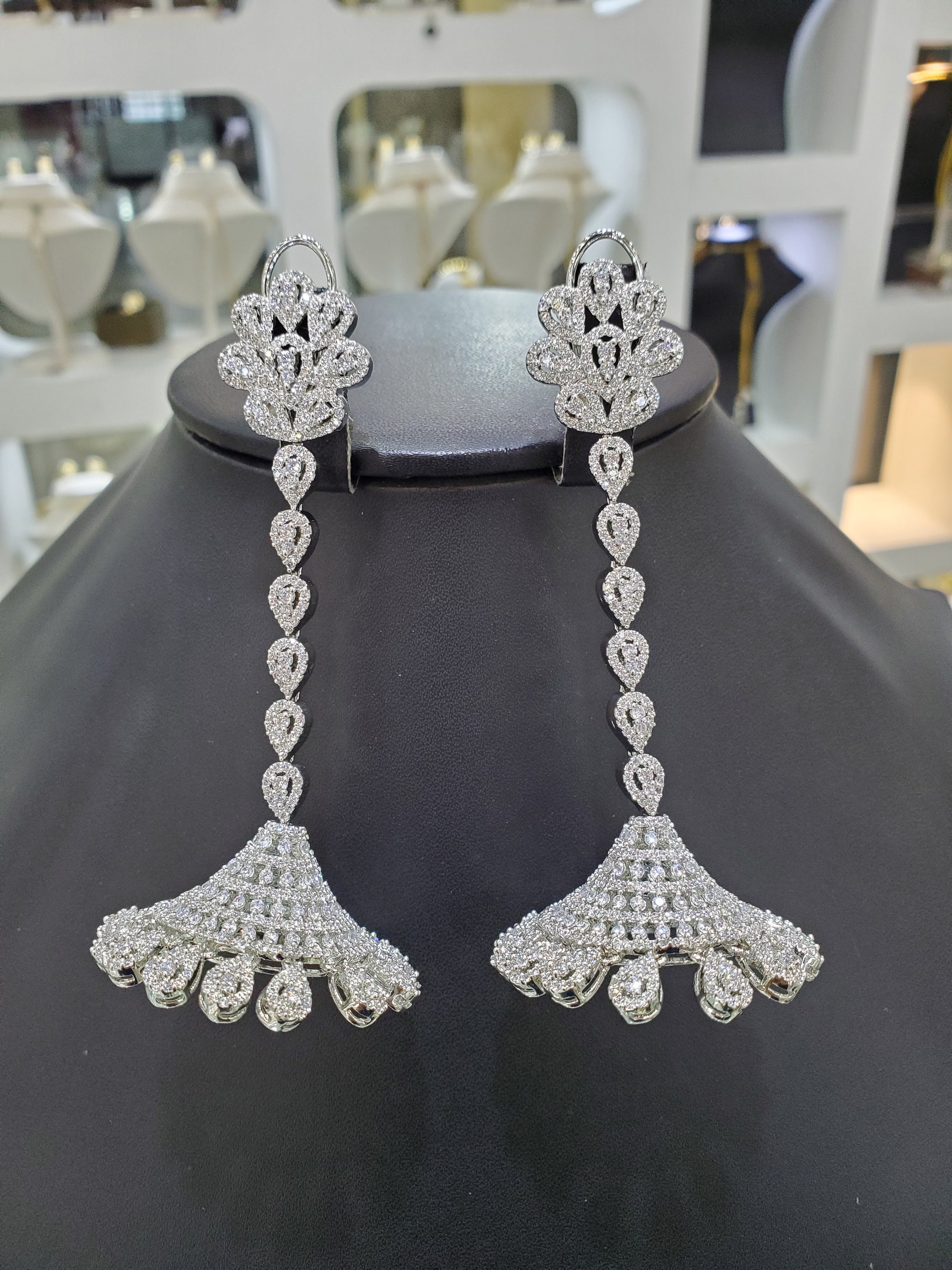Diamond long sale earrings designs