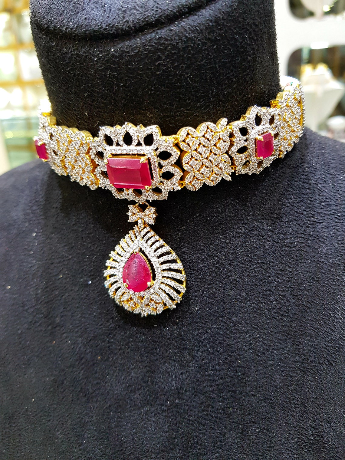 Silver Ruby Cz Choker NecklaceCubic Zirconia Ruby Etsy