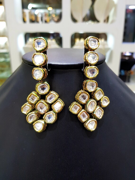 Kundan silver earrings deals