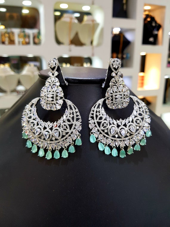 Buy Silver Premium Quality Designer American Diamond Fancy Long Earrings  Online From Surat Wholesale Shop.