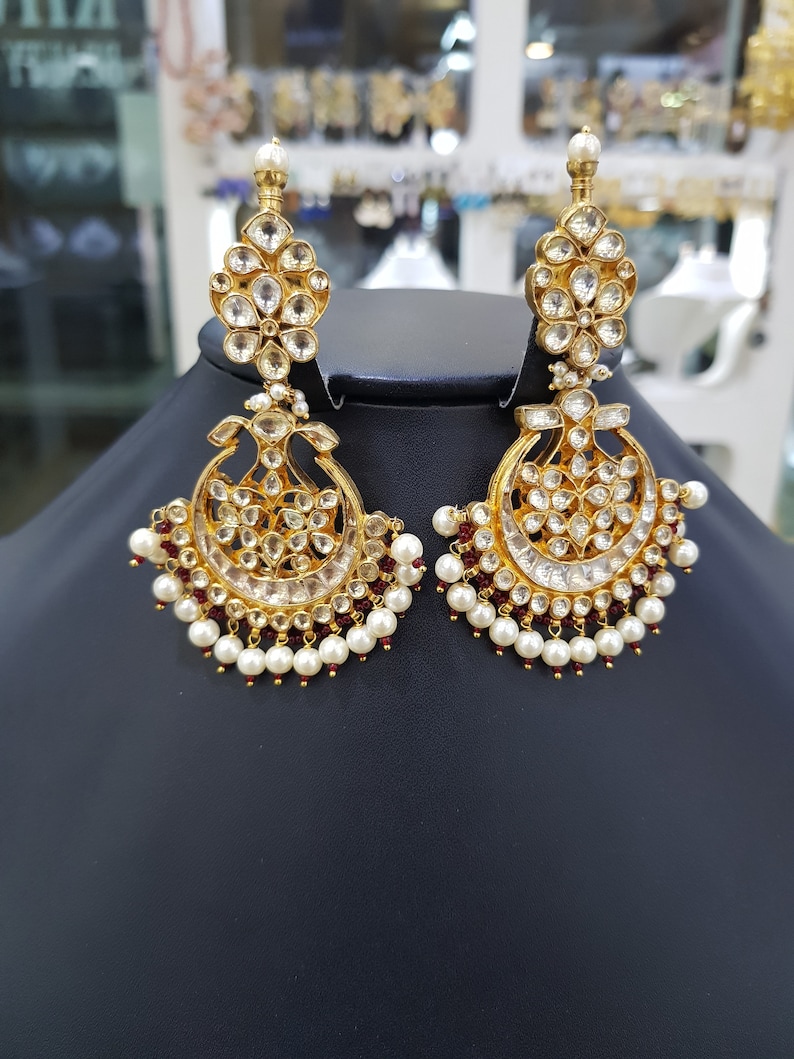 Jadau Chandbali Exclusive Kundan Polki Jadau Silver Chandbali Earrings Sabyasachi jewelry,Kundan Earrings,Polki Earrings Kundan Earrings