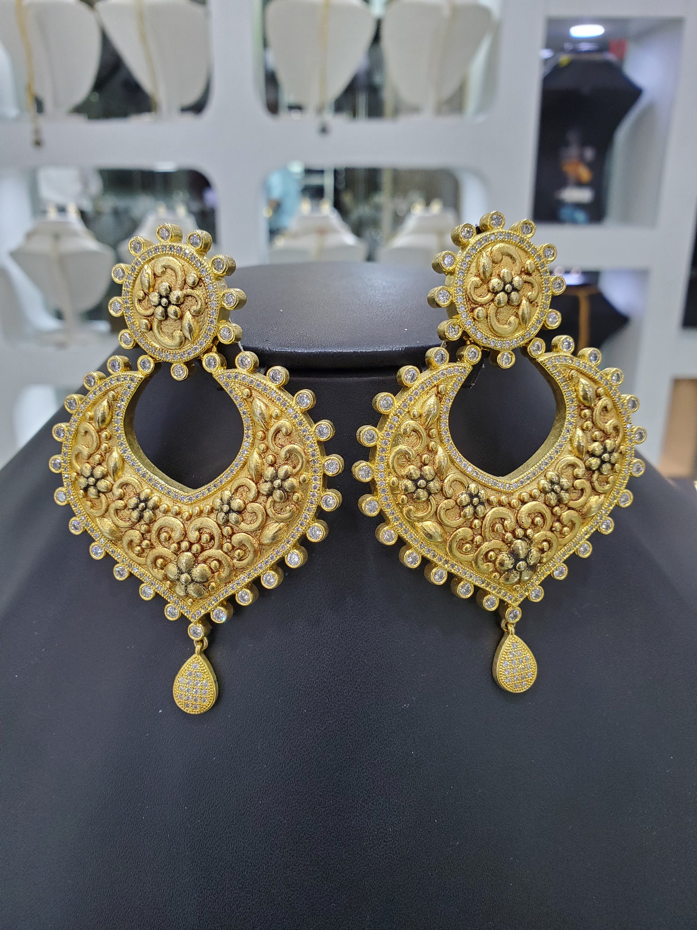 DER246 chandbali earrings with polki and pearls ( READY TO SHIP ) – Deccan  Jewelry