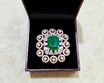 Silver Green Emerald Cz Stones Studded Ring Diamond Cocktail Rings Diamond Ring Wedding Jewelry CZ Rings Indian Jewelry