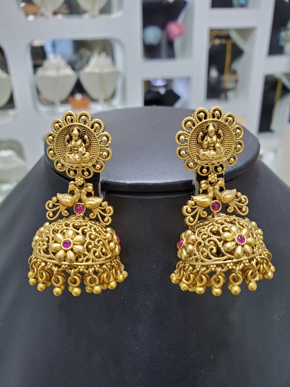 Temple Jhumkas India Gold Earrings Ruby Jhumka South India Jewelry Temple  Jewelry Pearl Jhumka Temple Earrings India Earrings Jhumki Earring - Etsy