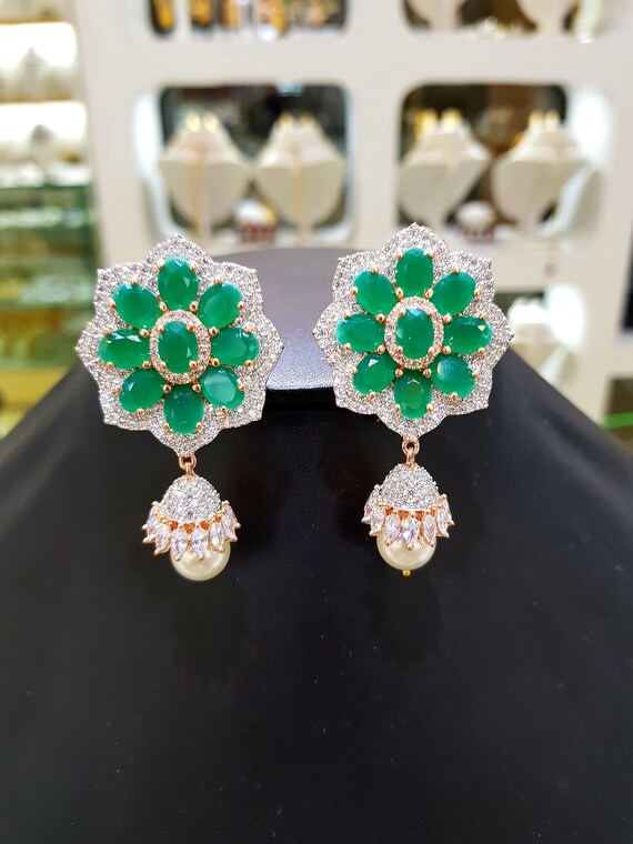 Buy Rose Gold Emerald Green Cz Stones Silver Diamond Chandelier