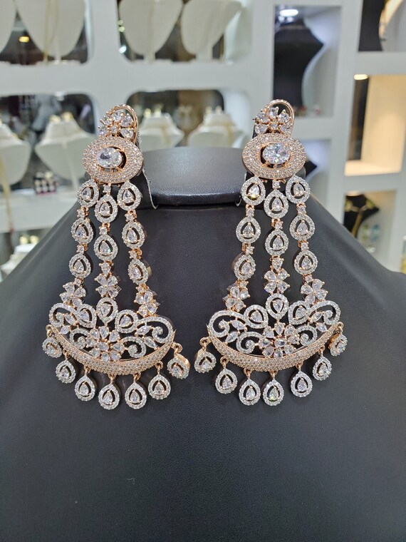 Buy Priyaasi American Diamond Rose Gold Plated Crescent Drop Earring Online