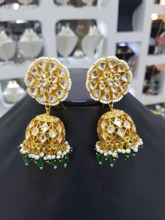 Kundan Polki Jadau Silver Jhumka Chandbali Earrings sabyasachi