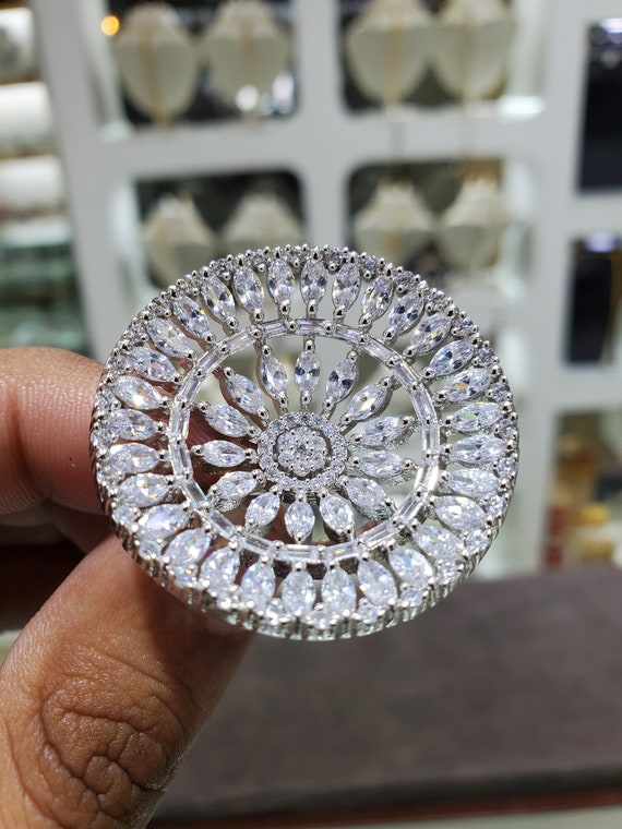 Marquise Diamond Silver Cz Stones Adjustable Statement Ring